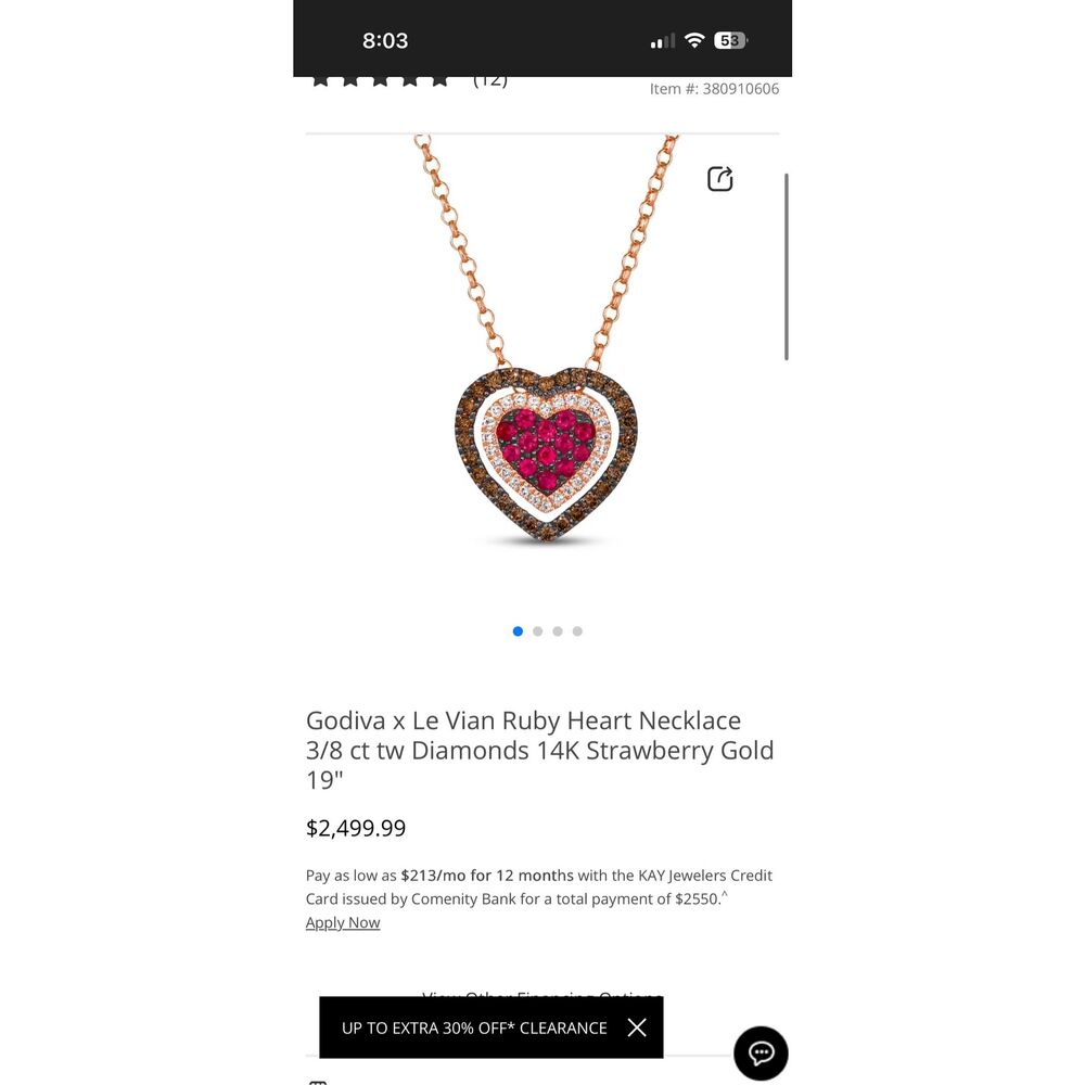 Godiva x Le Vian Ruby Heart Necklace 3/8 ct tw Diamonds 14K Strawberry Gold 19"